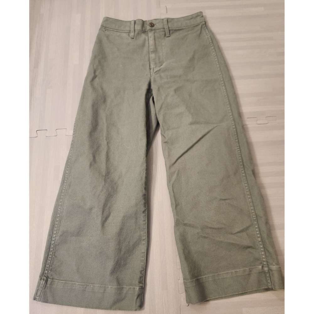 Madewell High-Rise Wide-Leg Cropped Pants Olive Green Sage Size‎ 26 Chino Canvas